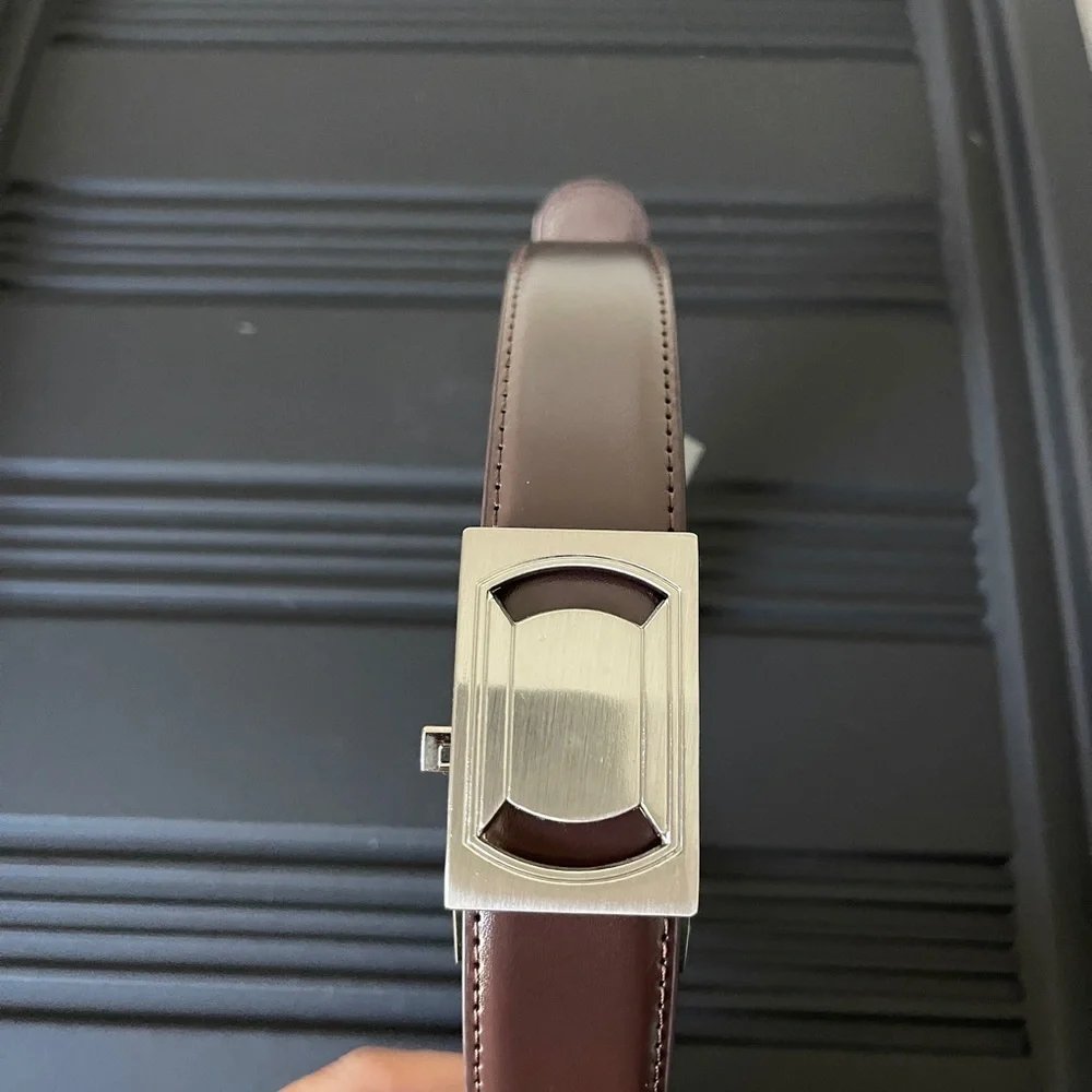 Men's Brown Leather Belt with Silver Buckle adjustable 34-28